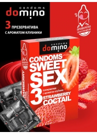 Презервативы для орального секса DOMINO Sweet Sex с ароматом клубничного коктейля  - 3 шт. - Domino - купить с доставкой в Ессентуках