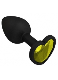 Черная силиконовая пробка с желтым кристаллом-сердцем - 8,5 см. - Джага-Джага - купить с доставкой в Ессентуках