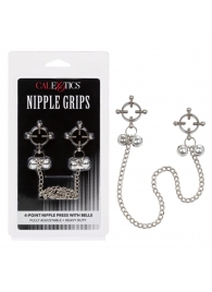 Металлические зажимы для сосков на цепочке Nipple Grips 4-Point Nipple Press with Bells - California Exotic Novelties - купить с доставкой в Ессентуках