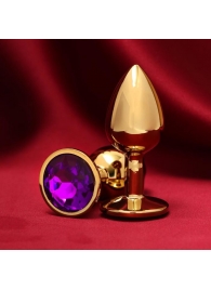 Золотистая анальная пробка с фиолетовым кристаллом - Сима-Ленд - купить с доставкой в Ессентуках