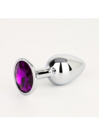 Серебристая анальная втулочка с фиолетовым кристаллом - 7 см. - Сима-Ленд - купить с доставкой в Ессентуках