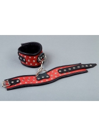 Фигурные красно-чёрные наручники с клёпками - Подиум - купить с доставкой в Ессентуках