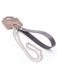 Серебристый металлический поводок с кожаной черной ручкой - 80 см. - Crazy Handmade - купить с доставкой в Ессентуках