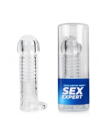 Прозрачная рельефная насадка-реалистик с петлей для мошонки - 13,5 см. - Sex Expert - в Ессентуках купить с доставкой