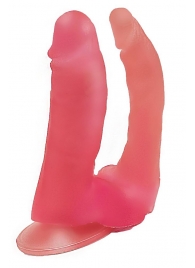 Двойной розовый фаллоимитатор на присоске - 15 см. - LOVETOY (А-Полимер)