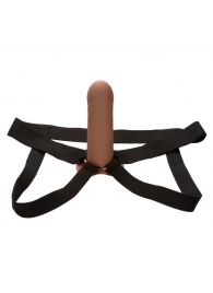 Коричневый фаллопротез из силикона Extension with Harness - 15,75 см. - California Exotic Novelties - купить с доставкой в Ессентуках