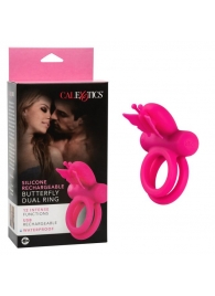 Розовое эрекционное виброкольцо Silicone Rechargeable Dual Butterfly Ring - California Exotic Novelties - в Ессентуках купить с доставкой