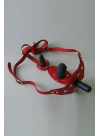 Красные кожаные трусики со штырьком и двумя съёмными стимуляторами - Sitabella - купить с доставкой в Ессентуках