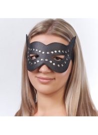 Чёрная кожаная маска с клёпками и прорезями для глаз - Sitabella - купить с доставкой в Ессентуках