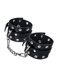 Черные кожаные однослойные наручники с люверсами - Pecado - купить с доставкой в Ессентуках