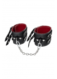 Черные кожаные оковы с двумя ремнями и красной подкладкой - Pecado - купить с доставкой в Ессентуках