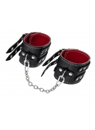 Черные кожаные оковы с двумя ремнями и красной подкладкой - Pecado - купить с доставкой в Ессентуках