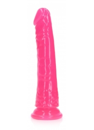 Розовый люминесцентный фаллоимитатор на присоске - 17,5 см. - Shots Media BV