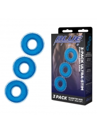 Комплект из трех голубых колец для эрекции 3-Pack Ultra-Stim Stretch Cock Rings - BlueLine - в Ессентуках купить с доставкой