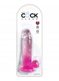 Розовый фаллоимитатор с мошонкой на присоске 7’’ Cock with Balls - 20,3 см. - Pipedream