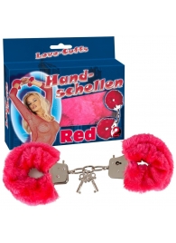 Малиновые меховые наручники Love Cuffs Red - Orion - купить с доставкой в Ессентуках