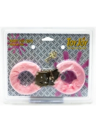 Розовые меховые наручники с ключами - Toy Joy - купить с доставкой в Ессентуках