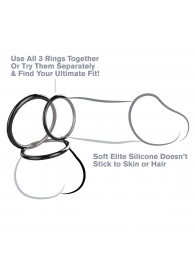 Набор из трех черных эрекционных колец Silicone 3-Ring Stamina Set - Pipedream - в Ессентуках купить с доставкой