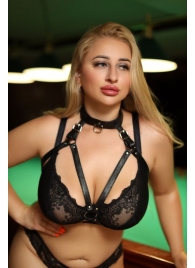 Черная кожаная сбруя с ошейником plus size из нежной кожи - БДСМ Арсенал - купить с доставкой в Ессентуках