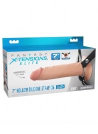 Телесный полый страпон на черных ремнях Hollow Silicone Strap-on - 17,8 см. - Pipedream - купить с доставкой в Ессентуках