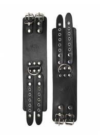Широкие черные кожаные наручники без подкладки - Подиум - купить с доставкой в Ессентуках