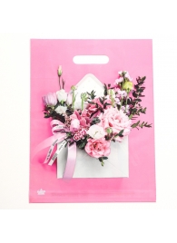 Розовый пакет с цветочным принтом и вырубной ручкой (40х31 см) - Сима-Ленд - купить с доставкой в Ессентуках