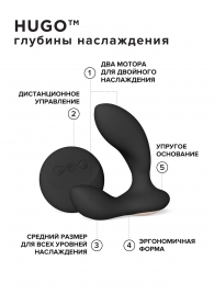 Черный вибромассажер простаты с пультом ДУ Hugo 2 Remote - Lelo - в Ессентуках купить с доставкой