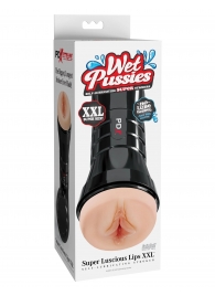 Телесный мастурбатор-вагина в черной колбе Super Luscious Lips XXL - Pipedream - в Ессентуках купить с доставкой