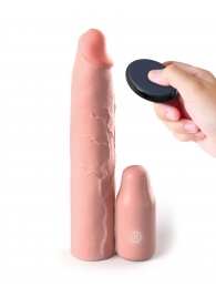 Телесная вибронасадка на член 3  Vibrating Mega X-tension with Remote - 22,9 см. - Pipedream - в Ессентуках купить с доставкой
