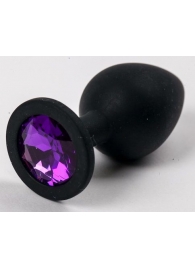 Черная силиконовая анальная пробка с фиолетовым стразом - 8,2 см. - 4sexdreaM - купить с доставкой в Ессентуках