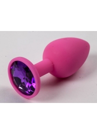 Розовая силиконовая анальная пробка с фиолетовым стразом - 7,1 см. - 4sexdreaM - купить с доставкой в Ессентуках