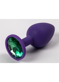 Фиолетовая силиконовая анальная пробка с зеленым стразом - 7,1 см. - 4sexdreaM - купить с доставкой в Ессентуках