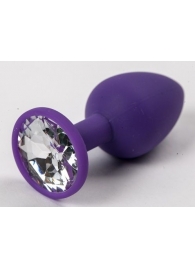 Фиолетовая силиконовая анальная пробка с прозрачным стразом - 7,1 см. - 4sexdreaM - купить с доставкой в Ессентуках