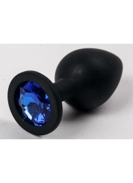 Черная силиконовая анальная пробка с синим стразом - 8,2 см. - 4sexdreaM - купить с доставкой в Ессентуках