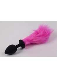 Черная силиконовая анальная пробка с розовым хвостиком - 4sexdreaM - купить с доставкой в Ессентуках