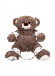 Бондажный набор: бурый мишка с белыми оковами и наручниками - Pecado - купить с доставкой в Ессентуках