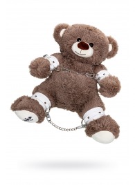 Бондажный набор: бурый мишка с белыми оковами и наручниками - Pecado - купить с доставкой в Ессентуках