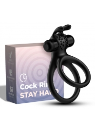 Черное эрекционное виброкольцо с подхватом мошонки Stay Hard - Boys of Toys - в Ессентуках купить с доставкой
