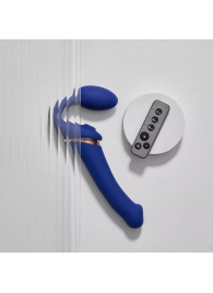 Синий безремневой страпон Multi Orgasm Bendable Strap-On size L с клиторальной стимуляцией - Strap-on-me - купить с доставкой в Ессентуках