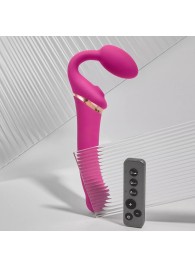Ярко-розовый безремневой страпон Multi Orgasm Bendable Strap-On size XL с клиторальной стимуляцией - Strap-on-me - купить с доставкой в Ессентуках