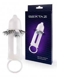 Эластичная насадка на пенис с подхватом мошонки и стимулирующими «ресничками» - Sextaz - в Ессентуках купить с доставкой