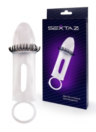 Закрытая насадка на пенис с подхватом мошонки и стимулирующими «ресничками» - Sextaz - в Ессентуках купить с доставкой
