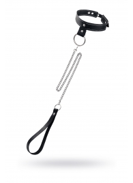 Черный узкий однослойный ошейник с серебристым поводком-цепочкой - Pecado - купить с доставкой в Ессентуках