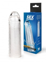 Прозрачная закрытая насадка на пенис с ребрышками - 16 см. - Sex Expert - в Ессентуках купить с доставкой