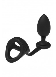 Черное эрекционное кольцо с анальной пробкой Cockstrap With Anal Plug - Dream Toys - в Ессентуках купить с доставкой