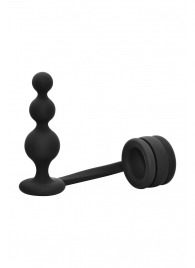Черное эрекционное кольцо с анальной елочкой Cockring With Beaded Anal Plug - Dream Toys - в Ессентуках купить с доставкой
