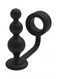 Черное эрекционное кольцо с анальной елочкой Cockring With Beaded Anal Plug - Dream Toys - в Ессентуках купить с доставкой