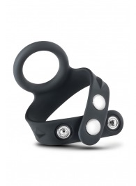 Черное эрекционное кольцо с подхватом мошонки на кнопках VS6 - Blush Novelties - в Ессентуках купить с доставкой
