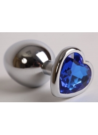 Серебристая анальная пробка с синим стразиком-сердечком - 8,2 см. - 4sexdreaM - купить с доставкой в Ессентуках