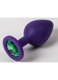 Фиолетовая силиконовая пробка с зеленым кристаллом - 9,5 см. - 4sexdreaM - купить с доставкой в Ессентуках